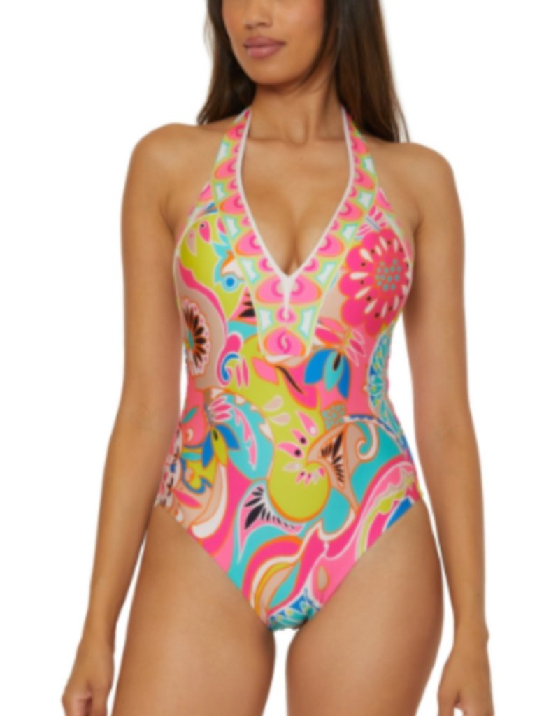 Trina Turk Women's Venus Plunge One-Piece Swimsuit Size 10 Multicolor - 8035
